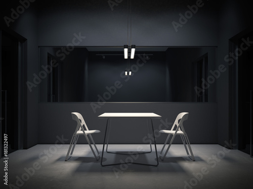 Dark room for interrogation. 3d rendering