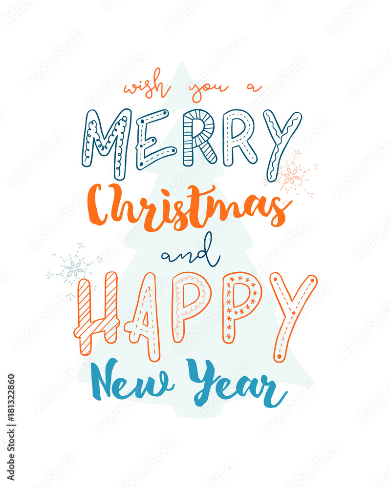 christmas and happy new year gift card, hand draw sketch vector. christmas and happy new year gift card, hand draw sketch vector.