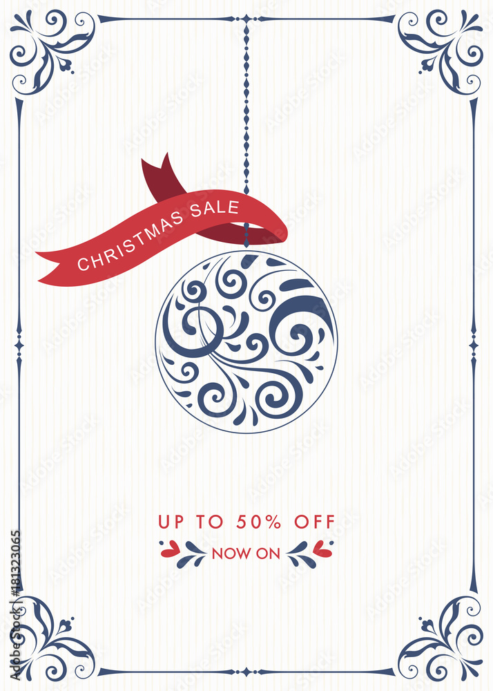 Winter Holiday Sale banner with ornate Christmas Ornament and swirl frame. - obrazy, fototapety, plakaty 