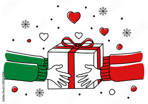 Hands giving Christmas present