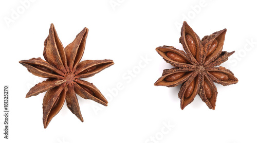 Star anise isolated on white background. Top view