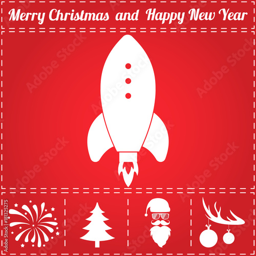Rocket Icon Vector. And bonus symbol for New Year - Santa Claus, Christmas Tree, Firework, Balls on deer antlers
