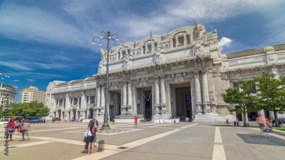 Front view of Milan antique central railway station timelapse hyperlapse. Front view of Milan antique central railway station timelapse hyperlapse.