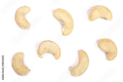 cashew nuts isolated on white background. top view. Flat lay pattern