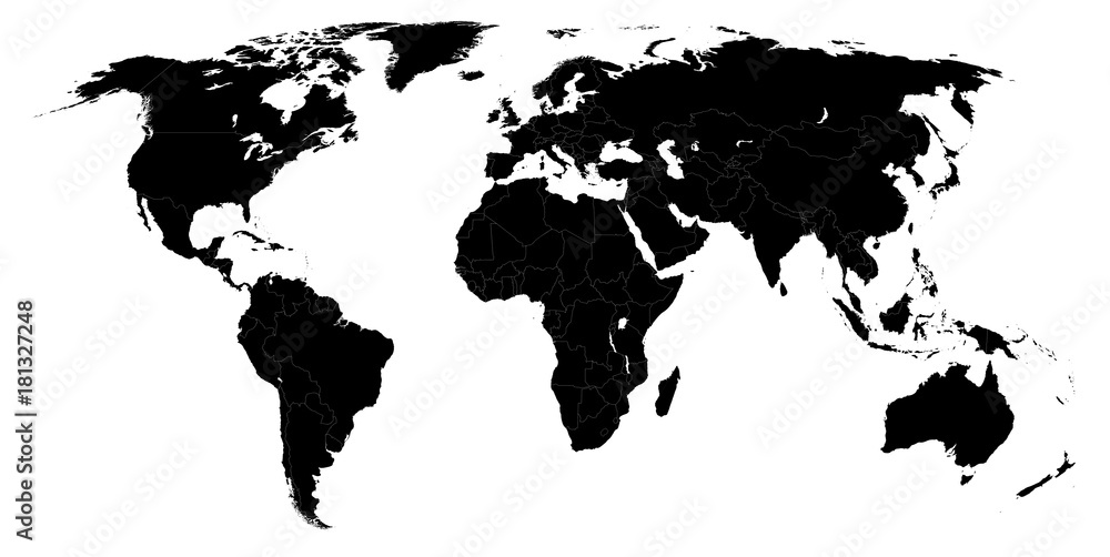 Fototapeta World Map Avec découpage frontières