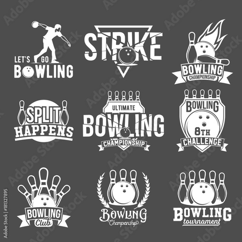 Set of  bowling emblems, labels, badges and designed elements