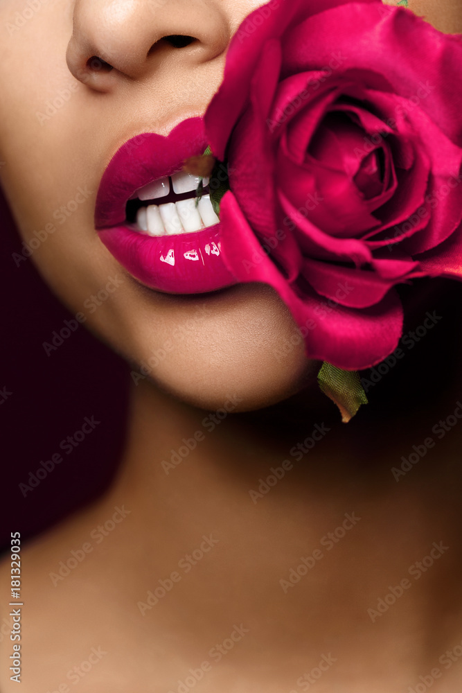 beautiful woman lips closeup