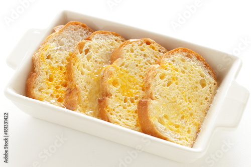 prepared egg soak bread for bread pudding image