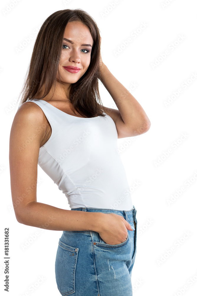 Fototapeta premium Beautiful young woman in jeans