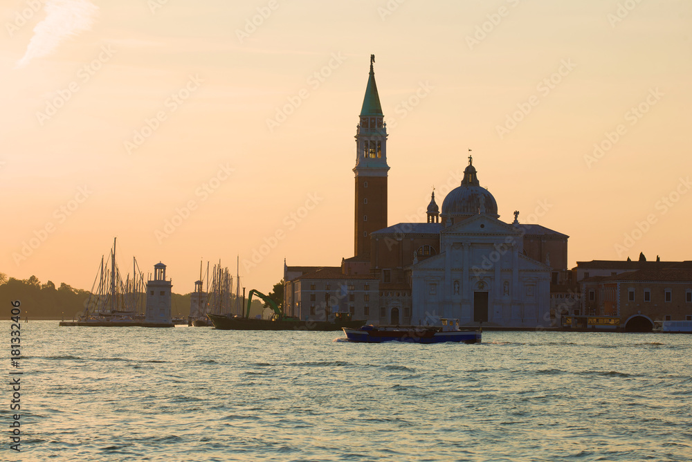 Dawn at San Giorgio Magiore's cathedral. Morning in Venice, Italy