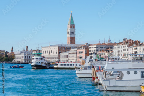 italy city travel background with sea, boat, building. image for architecture, landmark, landscape, europe, concept