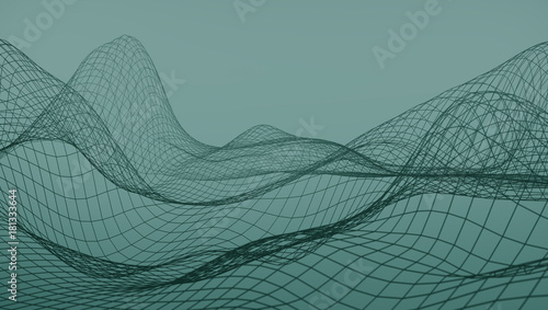 Abstract landscape background. Mesh structure. Polygonal wave wireframe background. 3d rendering