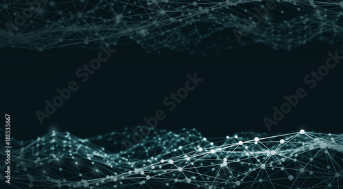 Abstract polygonal space light background with connecting dots and lines. Plexus effect. 3d render