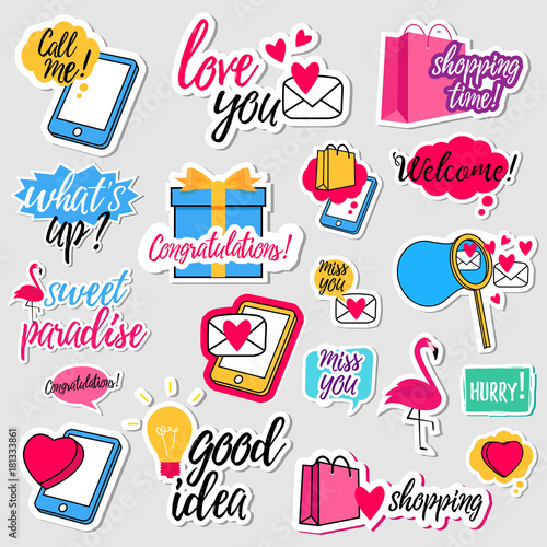 Collection of flat design social network stickers. Set of stickers, pins, patches and badges vector illustration. Stickers for mobile messages, chat, social media, online communication, networking