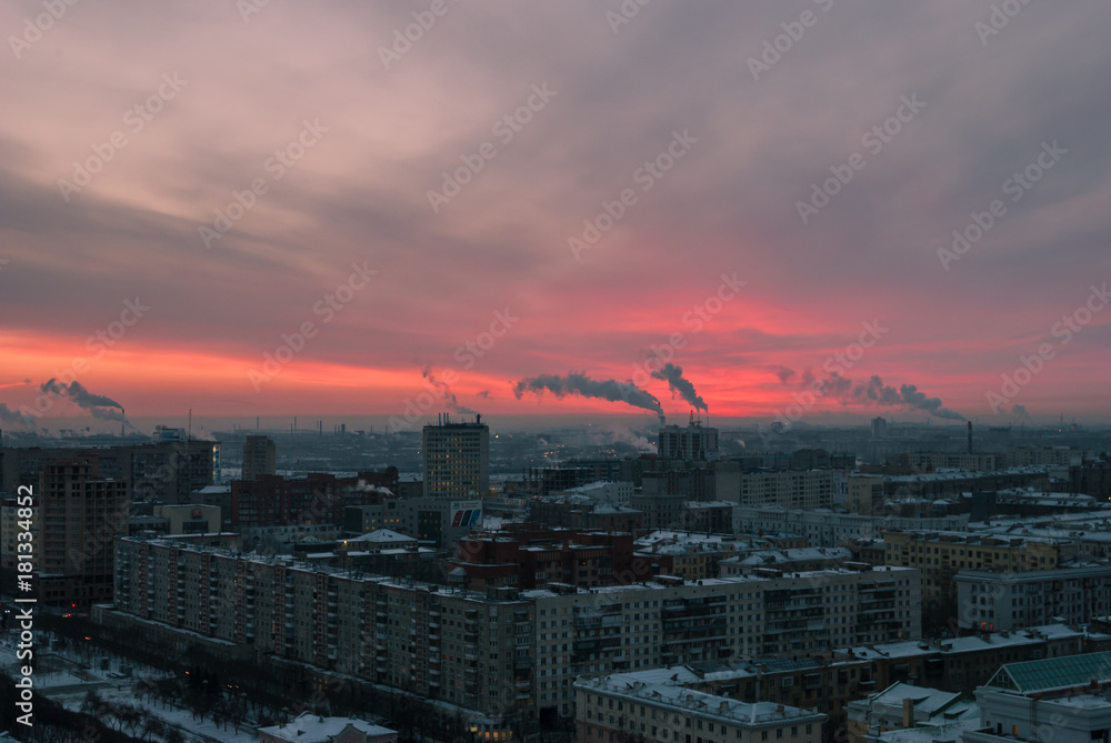 Sunrise in an industrial city