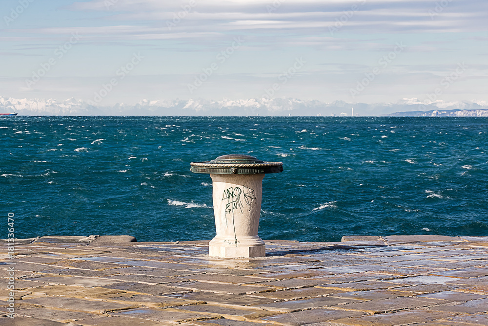 Fototapeta premium bora wind on Audace pier, Trieste
