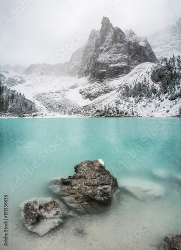 Lake in the mountain valley in the Italy. Beautiful natural landscape in the Italy mountains. photo