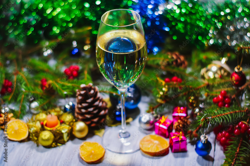 New Year's and Christmas decorations and drinks. New Year's and Christmas decorations and drinks.