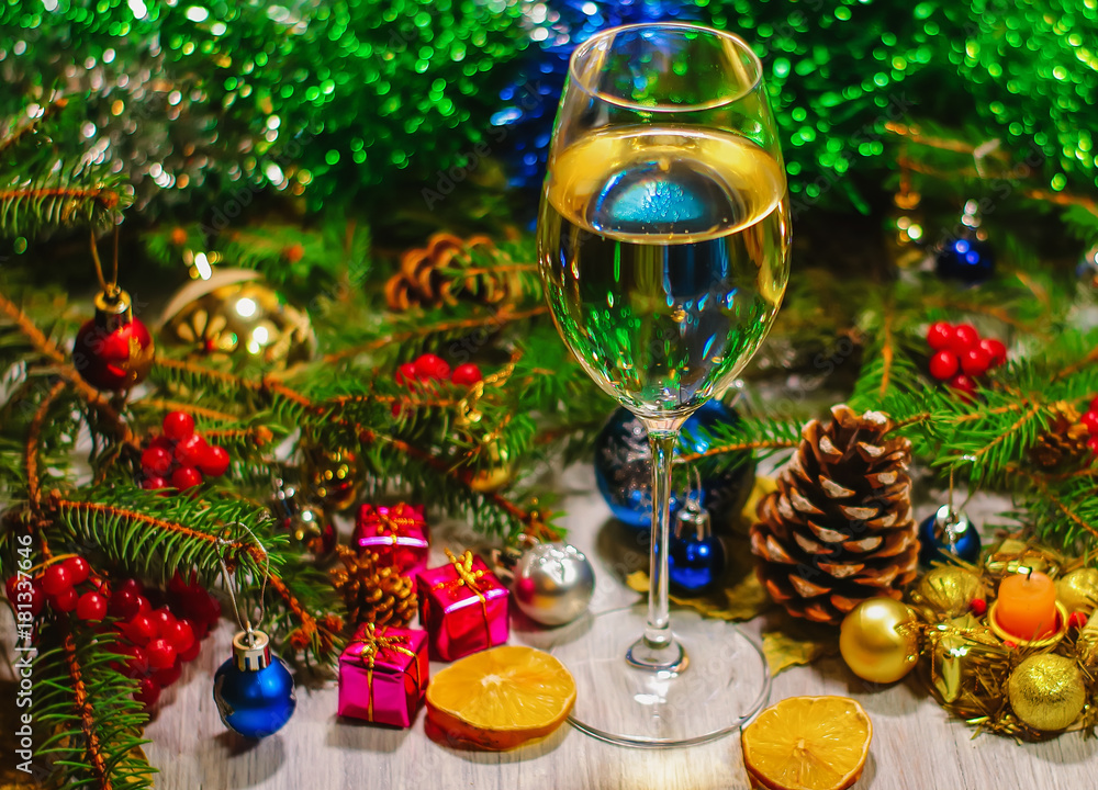 New Year's and Christmas decorations and drinks. New Year's and Christmas decorations and drinks.