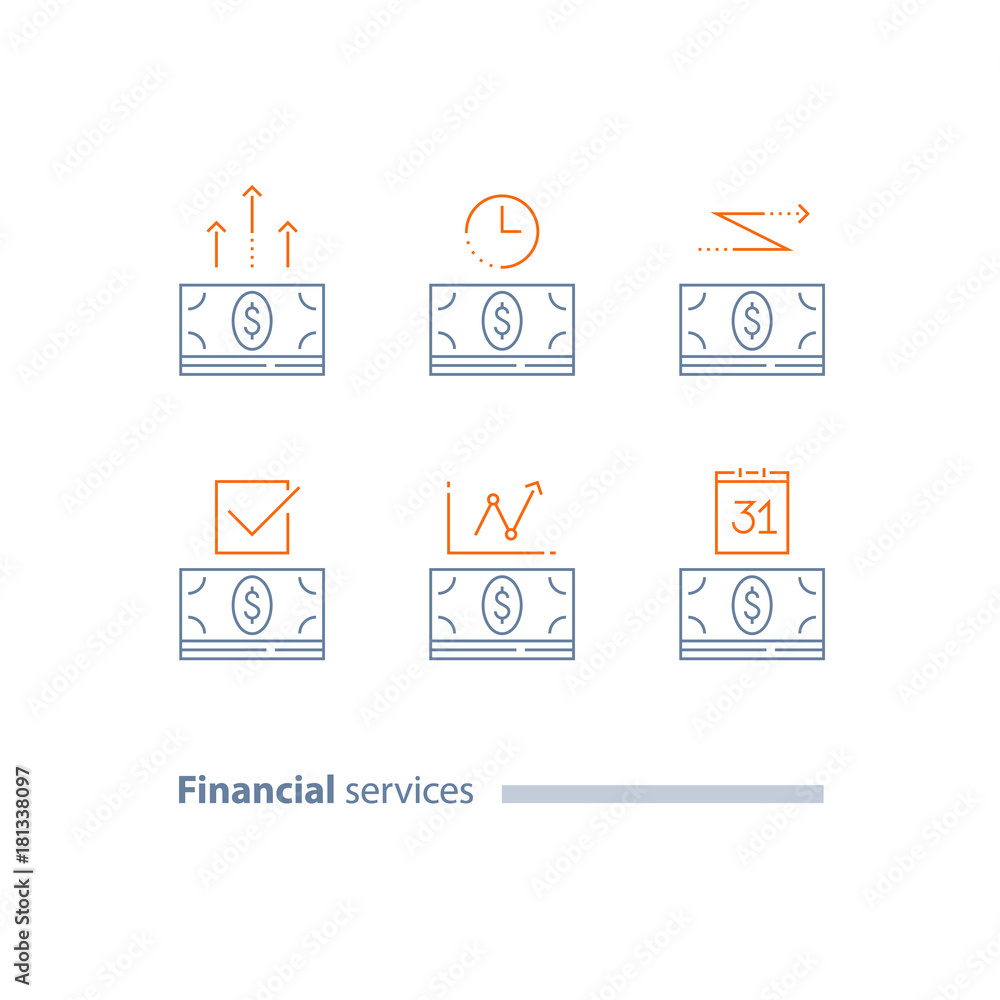 Installment payment, calendar payment day, time period, money bundle financial transfer, loan approval, annual dividends Installment payment, calendar payment day, time period, money bundle financial transfer, loan approval, annual dividends