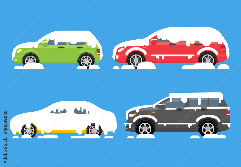 cars covered with snow set