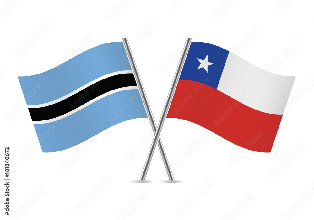 Obraz premium Botswana and Chile flags.Vector illustration.