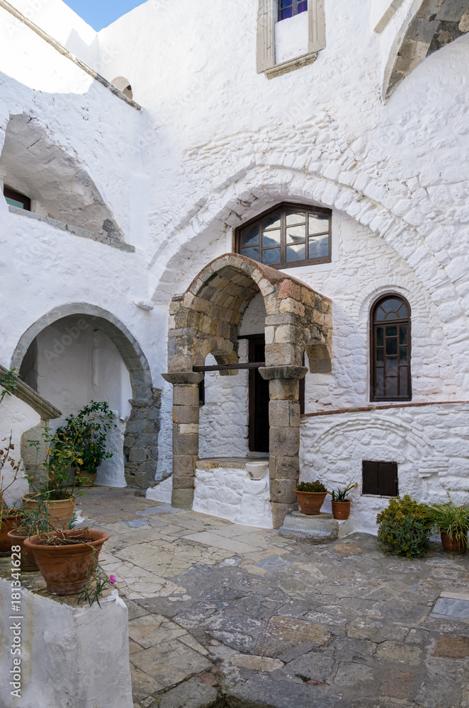 Architecture of the monastery of Saint John the Theologian in Patmos island, Dodecanese, Greece 
