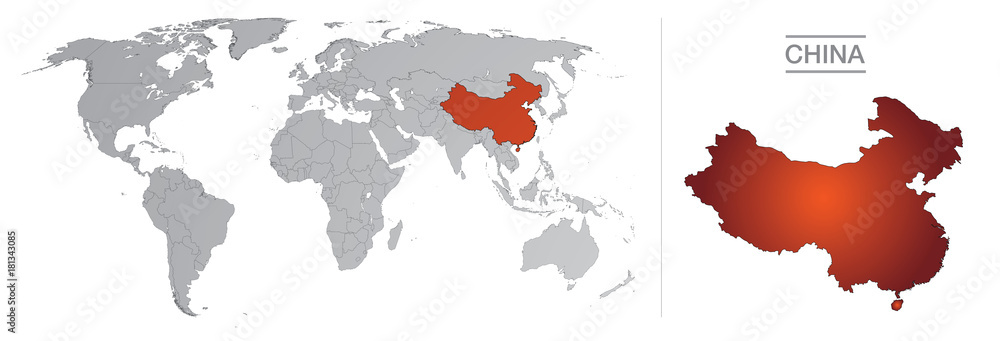 Obraz premium Chine dans le monde, avec frontières et tous les pays du monde séparés