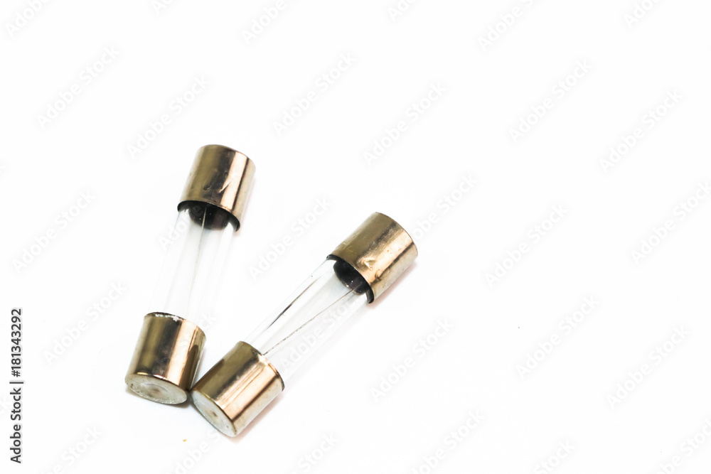 Small fuse with silver head on whte background Small fuse with silver head on whte background