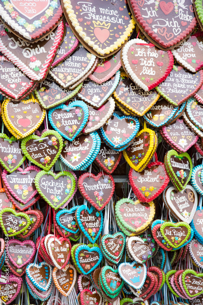 Gingerbread hearts sold on the Oktoberfest Gingerbread hearts sold on the Oktoberfest