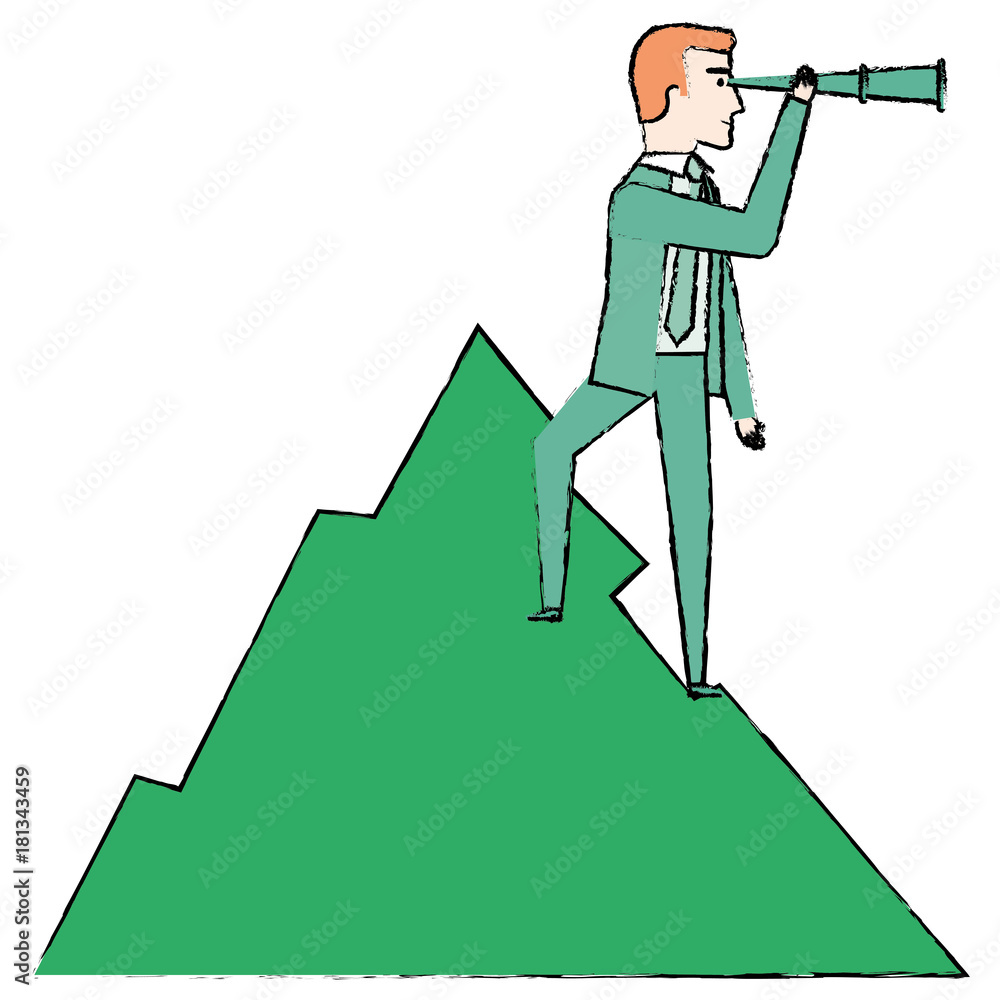 businessman with telescope in the mountain businessman with telescope in the mountain