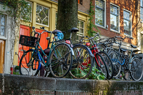 Bicycles parked on a canal side in Amsterdam, The Netherlands, October 13, 2017
