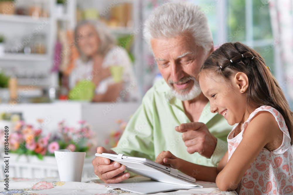 grandfather with granddaughter using laptop grandfather with granddaughter using laptop