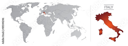 Italie dans le monde, avec frontières et tous les pays du monde séparés