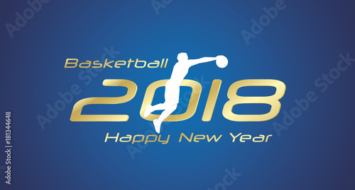 Basketball jump 2018 Happy New Year gold logo icon blue background