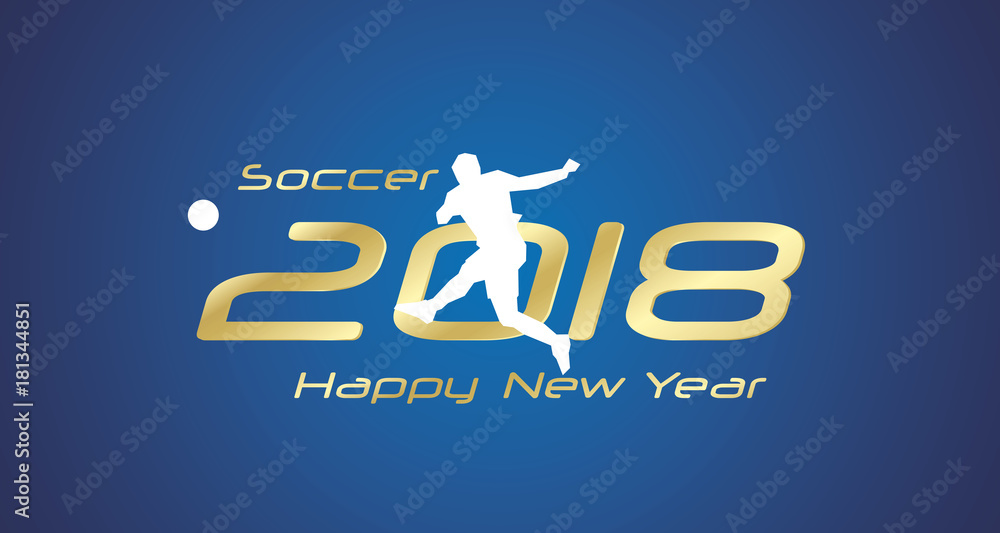 Soccer goal shot 2018 Happy New Year gold logo icon blue background