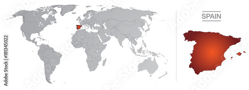 Espagne dans le monde, avec frontières et tous les pays du monde séparés