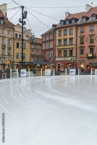 Ice ring in town suqre - Warsaw, Poland photo