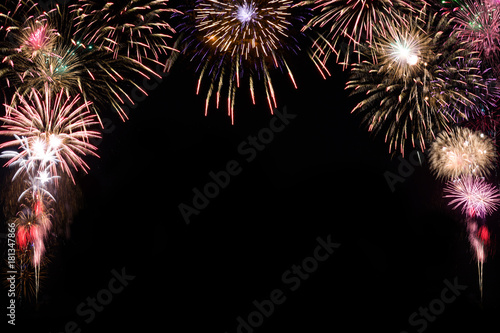 Sparkle firework on black background, happy new year 2018 concept