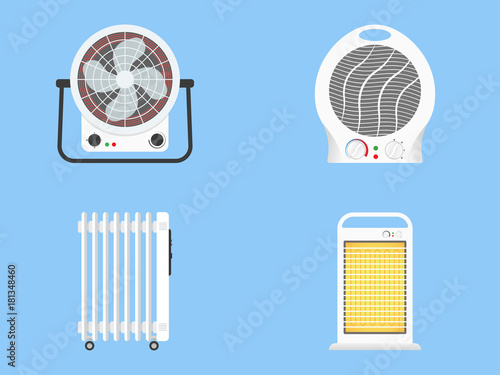 Heating devices radiators and emitter flat color icon set isolated vector illustration