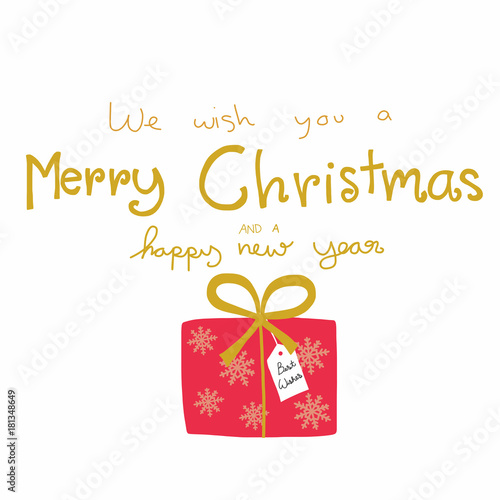 We wish you a Merry Christmas and a Happy New Year word and gift box vector illustration