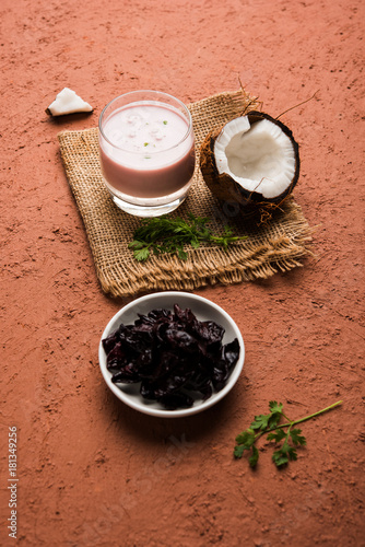 Photography Solkadhi or sol kadhi, A famous drink from Goa or Maharashtra`s Konkan region