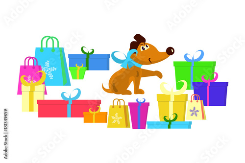 Cute puppy with gifts
