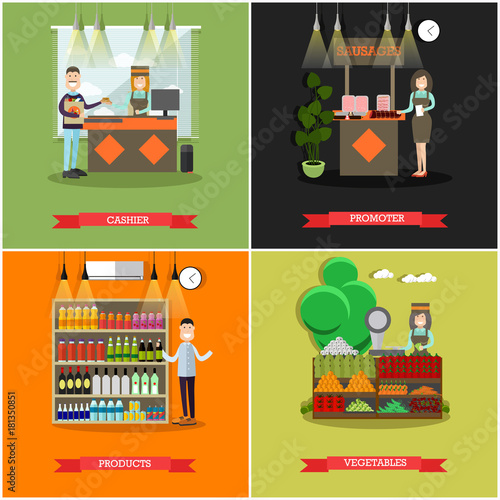 Vector set of purchases concept posters, banners in flat style