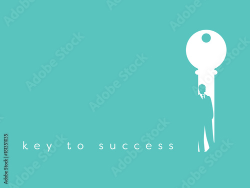 Key to success in business vector symbol. Businessman and key negative space design. Symbol of leadership, success, self confidence, strength.