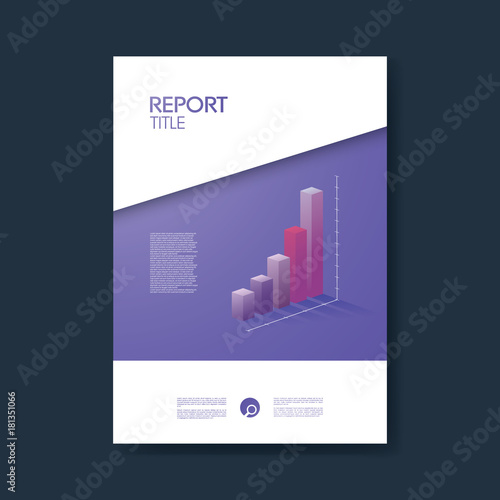 Business report cover template with graphs in modern 3d isometric design. Company, analysis, plan presentation or brochure.