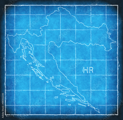 Croatia map blue print artwork illustration silhouette
