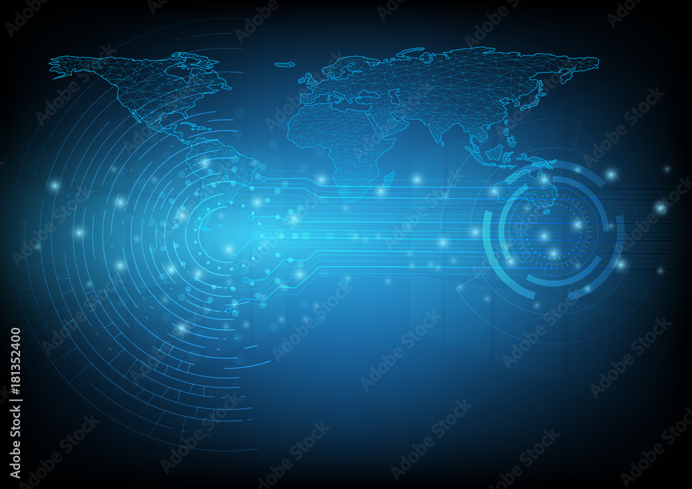 Abstract digital and technology background. World map and communication. Abstract digital and technology background. World map and communication.