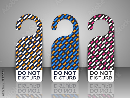 Do Not Disturb Door Hanger Tags for Room in Hotel Set. Vector Illustration.