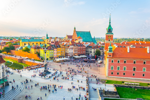 Aerial view of the castle square in front of the royal castle and sigismund´s column in Warsaw, Poland. photo